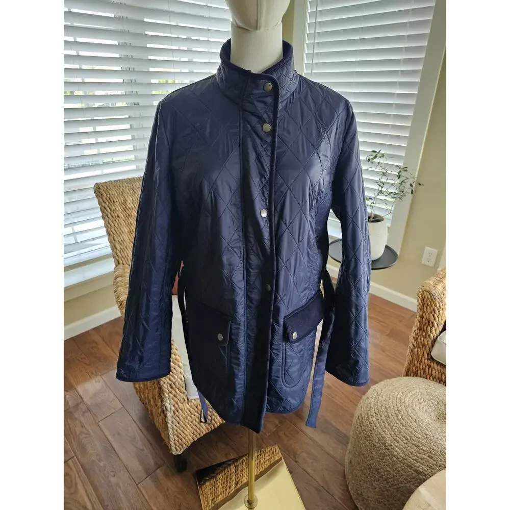 TALBOTS Navy Quilted Mid Length Barn Jacket Size L Equestrian Preppy - Picture 4 of 13